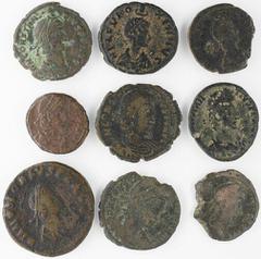 Ancients - Roman Bronze Roman Empire, A Selection of Late-Roman Bronze (9): Constantius II (4): i) 2.43g; ii) 2.75g; iii) 1.72g; iv) 2,44g ranging from good to good fine, (3); v) Constans I c. 350, 1.