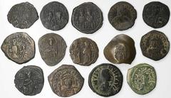 Ancient - Byzantine Byzantine Empire, A Selection of Bronze (15): Justin I AE Follis, 16.30g (SB, 62); Justin II with Sofia, AE Follis, 14.14g, (SB, 369); Maurice Tiberius AE Follis, Nikomedia, 11.42g