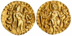Indian Coins (x) Ancient India, Post-Gupta Bengal, Samatata region, Anonymous (c.500- 550), gold Dinar, 6.03g, figure in the style of Gupta kings standing left holding a bow right and an arrow left, a