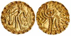 Indian Coins (x) Ancient India, Post-Gupta Bengal, Samatata region, "Sri Kumara" (Bhaskaravarman) (c.640- 655), gold Dinar, 5.82g, kingly figure standing left holding a bow right and an arrow left, a 