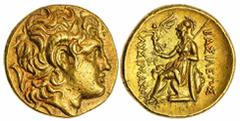 Ancients - Greek Gold The 'Kyrios' Collection | Kingdom of Thrace, Lysimachos (323-281 BC), AV Stater, Pella (?), diademed head of deified Alexander the Great right, with horn of Ammon, rev. Athena en