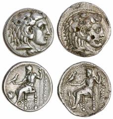 Ancients - Greek Silver The 'Kyrios' Collection | Kingdom of Macedon, Alexander III 'The Great' (336-323 BC), A pair of Tetradrachms (2): i) AR Tetradrachm, Memphis, Head of Herakles right, clad in li