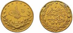 Gold Coins post-1800 - World (g) NGC AU | Ottoman Empire, Turkey, Mehmed V (AH 1327-1336 // 1909-1918), Gold 100-Kurush, AH 1327, Year 3 [1911], Istanbul, edge milled, 11h (Sultan 4151; KM 754; Fb. 52
