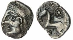 Celtic Coins The 'Haddenham' Collection of English Coins | Iceni, Early Uninscribed (c.50-100 AD) AR Unit, diademed head left, rev. prancing horse left, pellet in ring below, 1.25g (ABC 1495; VA 80; S