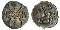 Celtic Coins The 'Haddenham' Collection of English Coins | Iceni, Early Uninscribed (c.50-100 AD), AR Half Unit, four petals around central pellet in ring, two containing short corn ear, rev. horse le