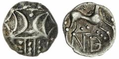 Celtic Coins The 'Haddenham' Collection of English Coins |(6) Icenci, Anted Coins including: Iceni, Anted (c.10-30 AD), AR Unit, double crescent emblem on vertical wreath, rev. horse right, large oval