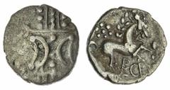 Celtic Coins The 'Haddenham' Collection of English Coins | Iceni, Ece (c.10-43 AD), (5) AR Units, double crescent emblem on vertical wreath, rev. horse stepping right, S below head, corn-ear mane, thr