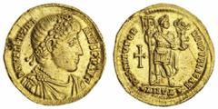 ROMAN GOLD COINS Roman Empire, Valentinian I (364-375), AV Solidus, AD 364-367, Antioch, diademed, draped and cuirassed bust right, rev. Valentinian in military attire trampling captive, holding labar