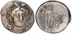Ancient Greece and the Hellenistic World Boeotia, Thebes, Federal Coinage, c. 250 BC, AR Drachm, head of Demeter or Kore (Persephone) facing slightly to right, wearing wreath of grain-ears, rev. BOIOT