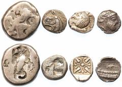 Ancient Greece and the Hellenistic World Selection of Coins of the Persian East (4): i) Ionia, Miletos, AR diobol, forepart of lion right, rev. ornamental start in incuse square, 1.21g; ii) Ionia, Pho