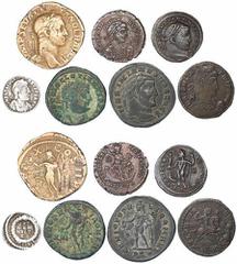 Roman Empire A Selection of Late Roman Bronze, Billon and Silver (7): i) Gordian III, AE Sestertius, 20.00g, porous surfaces, good fine; ii) Diocletian, AE Follis, 10.72g, green patina, some roughness