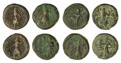 Ancients - Greek Bronze Kushan Empire, Kanishka (c.127-151), AE Tetradrachms (4), Taxila / Pushkalavati, king standing left, sacrificing over altar left, holding trident on right, Iranian legend, rev.
