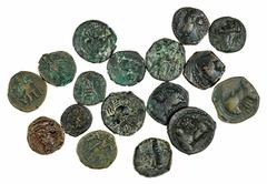 Ancients - Greek Bronze Kushano-Sasanian, Ardashir I, AE Drachms (2) crowned bust right, rev. Anahita seated beneath a dome; Peroz I, AE Drachms (4), king standing at fire altar left, rev. Oesho (Siva