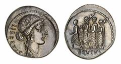 THE LASOME COLLECTION OF ROMAN REPUBLICAN COINS NGC Ch XF | Roman Republic, Q. Servilius Caepio (M. Junius Brutus), moneyer, AR Denarius, 54 BC, LIBERTAS, head of Libertas right, rev. Lucius Junius Br