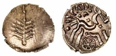 ENGLISH HAMMERED COINS Iron Age Britain, Dobunni, Catti (AD 1-20), Gold Stater, Dobunnic tree with pellet at base, rev. CATTI above disjointed triple-tailed horse right, pellets and crescents above an