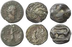 ANCIENT COINS Ancient British Coinage (6) | including base silver copy of Greek coin, probably Philip of Macedon; British or Gaulish Bronze issue; early British copper incuse issue; British AR example