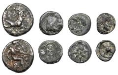 Cyprus, Quartet of Salamis Fractionals (4): i) Evagoras I (c. 411-374 BC), Tetrobol, Herakles, nude, seated right on rock draped in lion skin, leaning on club, rev. He-goat seated right, 3.24g (Tziamb