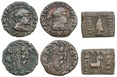 Indo-Greek Kingdom, Hermaios (c. 105-90 BC) (3): i) AE Square Unit, radiate and draped bust of Zeus-Mithras right, rev. horse pranching right, monogram below, 7.78g (HGC 12, 297), good fine to very fi