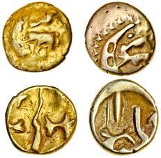 Celtic, imported coinage c.60-50 BC, Morini, Gold Quarter Staters (2), 1.48g, degenerate head, rev. tree like object (Mack 41; Scheers 13; Rudd ABC 40; S.10), nearly very fine, 1.42g, similar, fine (2