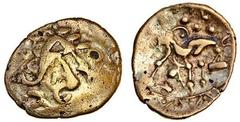 Celtic, uninscribed coinage, Trinovantes, c.50 BC, Gold Quarter Stater, 1.34g, Clacton 'de Jersey' type, helmeted head right, rev. horse right (Mack -; BMC 192; Rudd ABC 2350; S.42), a better example 
