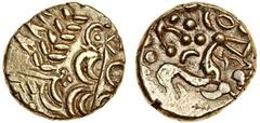 Celtic, uninscribed coinage, Corieltauvi c.50 BC, Gold Stater, 6.00g, North East coast type, degenerate head, right, rev. horse right, symbols in fields (Mack 51; BMC 184-91; Rudd ABC 1719; S.28), ver