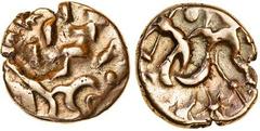 Celtic, uninscribed coinage, Corieltauvi c.50 BC, Gold Stater, 5.32g, South Ferriby type, coarse degenerated head, rev. horse left, star below (Mack 449; BMC 3148-78; Rudd ABC 1743; S.390), nearly ver