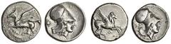 Corinth (4th cent. BC), AR Stater (2), 8.23g Pegasos flying left, rev. helmeted head of Athena right, uncertain symbol behind, Corinth, Colonies, Leukas, AR Stater, 8.27g, similar but Pegasos right, s