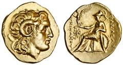 Kingdom of Thrace, Lysimachos (323-281 BC), AV Stater, 8.50g, Ephesos, c.294-287 BC, diademed head of Alexander the Great right, with horn of Ammon, rev. baie yimaxoy, Athena seated left, holding Nike