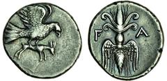 Ancient Coins Elis, Olympia (c.244-208 BC), AR Drachm, 4.79g, eagle flying right with hare in talons, rev. f-a either side of winged thunderbolt (BCD, Olympia, 238, same dies: Elis hoard, Group II,11)