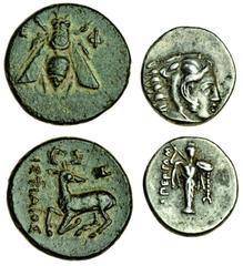 Ancient Coins Mysia, Pergamum (c.330-284 BC), AR Diobol, 1.26g, head of young Herakles right wearing lion's skin, rev. epam, cultus-statue of Athena facing, holding spear and shield (BMC 8), very fine