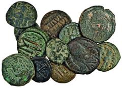 Ancient Coins Byzantine, Bronze Folles, Justin I (518-27), Constantinople (Sear 62), Justinian I (527-65), Constantinople, year 19 (Sear 163), Justin II and Sophia (2) (565-78), Nicomedia, year 3 (Sea