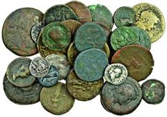 Ancient Coins Miscellaneous Roman coins (33), comprising a pierced Quinarius of Eganatuleius, a bronze of Augustus from Antioch, an As of Agrippa, a Ssestertius of Tiberius with empty triumphal car, a