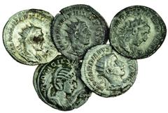 Ancient Coins Gordian III - Philip I, AR Antoniniani (5), Gordian III, rev. Sol standing left, Philip I (3), revs. Elephant and mahout left, Aequitas standing left, Roma seated left, Otacilia, wide of