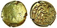 Celtic Coins (x) Celtic, Ambiani (mid to late 1st century B.C.), gold Stater, 5.76g, blank, rev. pellet dividing SS below horse (Mack 82; Rudd ABC 19; S.13; V.87.1), very fine.