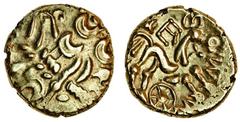 Celtic Coins (x) Celtic, Regini and Atrebates, Commius (c.50-25 BC), gold Stater, 5.52g, devolved head right, rev. horse right, E above and wheel below, COMMIOS around (Mack 92; Rudd ABC 1025; S.66; V
