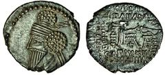 Ancient Coins-Greek Silver Kingdom of Syria, Osroes I (AD c.108/9-128/8), AR Drachm, 3.52g, Ekbatana, bust left, with hair in bunches at top and side, rev Arsaces seated right, inscription around (Sel