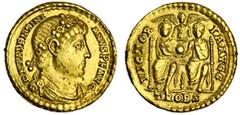 Ancient Coins-Roman Gold Valentinian I (AD 364-375), AV Solidus, 4.46g, Trier, 367-375, rosette-diademed, draped and cuirassed bust right, DN VALENTINI-ANVS PF AVG, rev. VICTORI-A AVGG, Valentinian an