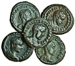 Ancient Coins-Roman Bronze Severus Alexander, Billon Tetradrachm, year 5 = 225/6, laureate, draped and cuirassed bust right, rev. Zeus enthroned left holding patera, eagle at feet, LE to left, others 