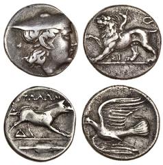 Ancient Coins Peloponnese, Sikyon (c.330-280 BC), AR Hemidrachm, 2.74g, chimaera left, right forepaw raised, I below, rev. dove flying left (BMC 124; BCD 292), toned, very fine, together with Aetolian