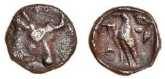 Ancient Cyprus, Paphos, Pnytos II (?) (c.425 BC), AR Hemiobol, 0.37g, head and neck of bull three-quarters facing right, rev. eagle standing left, olive-spray behind, Cypriot letters before (BMC - ; T