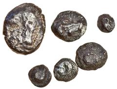 Ancient Cyprus, Salamis (late 5th cent. BC), AR Tetrobol, 3.18g, ram lying left, rev. smooth (cf. BMC 6), fair, an Obol, 0.92g, ram's head left, rev. smooth (BMC 8-9), partly encrusted , fair, a Twent