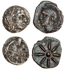 Ancient Cyprus, Salamis (late 5th-early 4th cent. BC), AR Obol, 0.51g, bearded head of Herakles right, wearing lion's skin, rev. wheel (BMC 50), very rare, fine, and Evagoras II (c. 361-351 BC), AR Ob