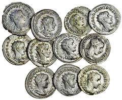 Ancient Gordian III, Antoniniani (10), 241-243, radiate, draped and cuirassed bust right, IMP GORDIANVS PIVS FEL AVG, rev. P M TR P V COS II P P, Apollo seated left (RIC 89; RSC 261), rev. TR P III Go