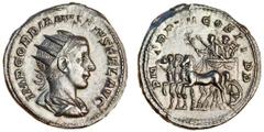 Ancient Gordian III, Antoninianus, 242-243, radiate, draped and cuirassed bust right, IMP GORDIANVS PIVS FEL AVG, rev. P M TR P IIII COS II P P, Gordian in triumphal quadriga left, holding branch and 