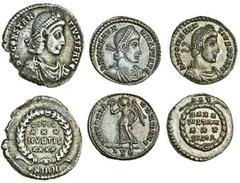 Ancient Coins Constantius II (AD 337-361), AR Siliqua, Lugdunum, pearl-diademed, draped and cuirassed bust right, rev. VICTORIA DD NN AVG, Victory standing left, holding wreath and palm-branch, LVG in