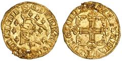 English Hammered Edward III (1327-77), Third 'Florin' coinage, first period, 27 January - July 1344, Half-florin or Helm, 1.75g, partially-draped helm surmounted by a cap of maintenance and crowned li