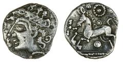 Celtic Tokens Iceni, uninscribed coinage (c. 50-15BC), silver Unit, 1.42g, diademed head left, rev. horse left, pellet and annulet ornaments around (VA 80; ABC 1495; S.432), light porosity on obverse,