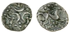 Celtic Tokens Iceni, uninscribed coinage, (c. 30-10BC), silver Half-Unit, 0.53g, triad of crescents, pellets between points, rev. horse right, pellet trefoil above and below (VA 681; ABC 1612 plate co