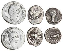 Ancient Coins Mark Antony, AR Denarius, Ephesus, summer 41 BC, bare head right, rev. L. ANTONIVS COS, bare head of Lucius Antony right (RRC 517/5a; Sydenham 1185; Sear, Imperators, 246), shallow banke