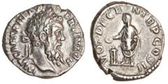 Ancient Coins Pertinax (Jun-Mar AD 193), AR Denarius, Rome, laureate head right, rev. VOT DECEN TR P COS II, Pertinax, veiled, standing left, sacrificing out of patera over altar (RIC 13a; BMC 24; RSC